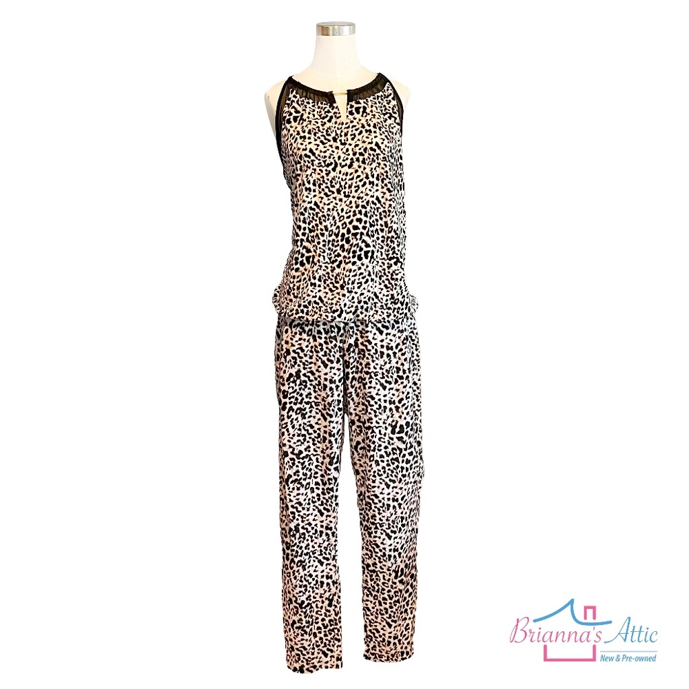 CK women's Stylish Leopard Print Sleeveless Blouse and Pants - 2 Pieces L/G